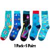 5 Pairs/Pack Men Funny Socks Casual Hip Hop Creative Cartoon Novelty Calcetines Hombre Street