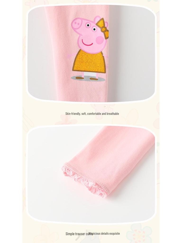 Peppa Pig Girls' Autumn Pink Cartoon Lace Trousers - Kids' Casual Pants