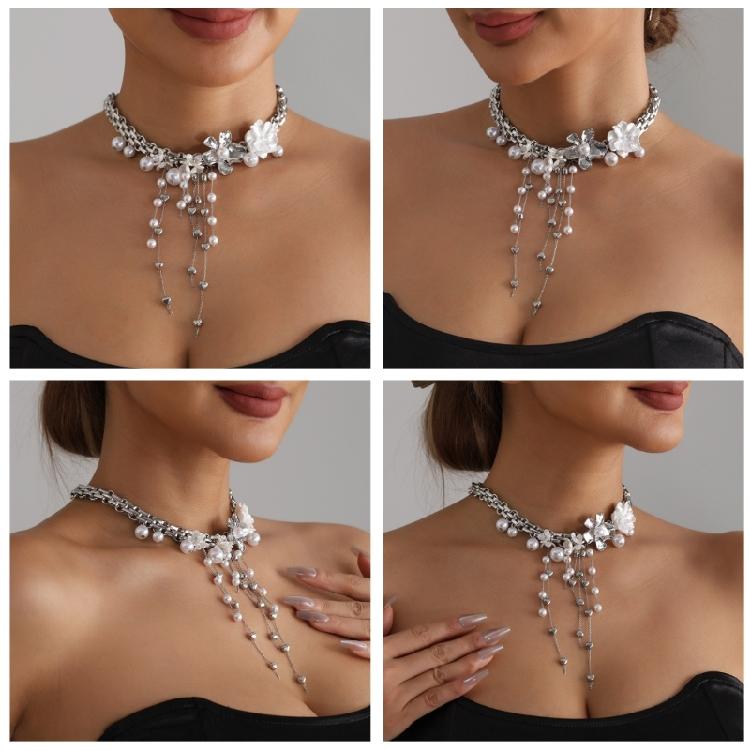 Pearls Accented Flowing Fringe Necklace Layering Chain Design Everyday Elegances Jewelry For Modern Women