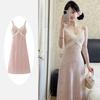 Summer new French pure desire wind collar floral suspender dress women's suspender lace splicing waist long dress