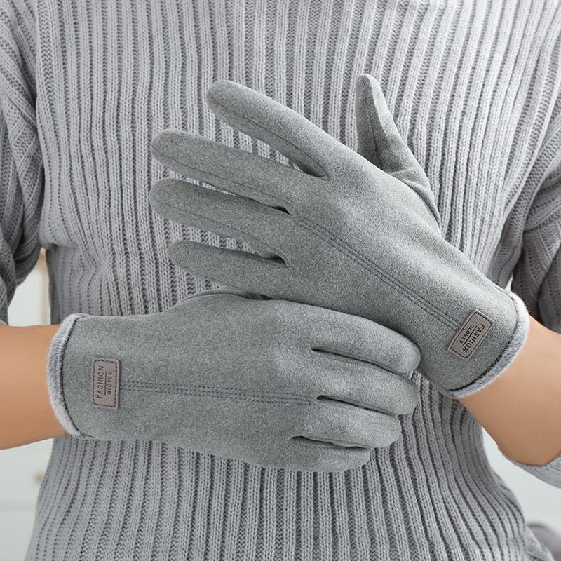 Winter Keep Warm Touch Screen Plus Velvet Inside Suede Mens Gloves Fashion Simple Solid Thicken Man Outdoor Cycling Drive