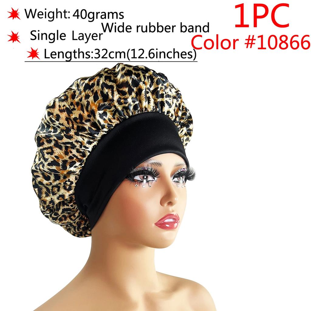 1 Stück Damen Satin Bonnet Elastisches breites Band Nachtschlafmütze Haarausfall-Abdeckung Kopfwickel Lockiges Federndes Haar Schönheit Chemo Cap Pflege