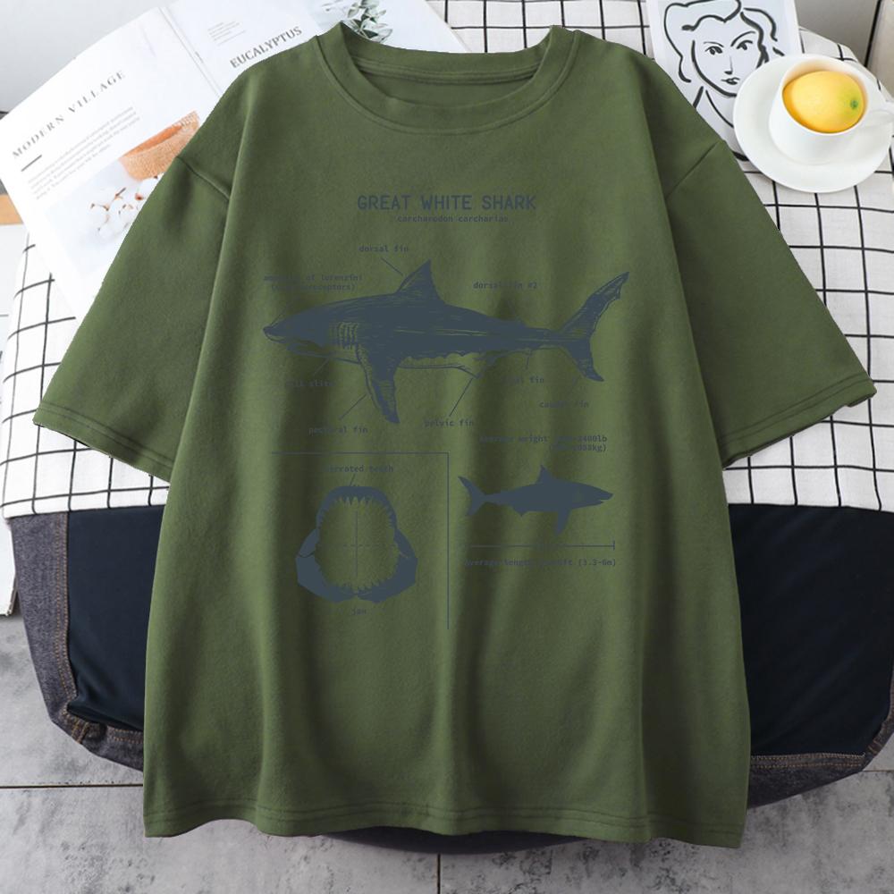 Great White Shark Anatomy T-Shirt New Summer Men Street Short Sleeve Hip Hop Punk Style Boy Casual Tops Oversize White Tees