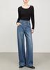 Women's Blue Long-Sleeved Denim Jacket with High-Waisted Wide-Leg Pants - Spring 2026 Collection