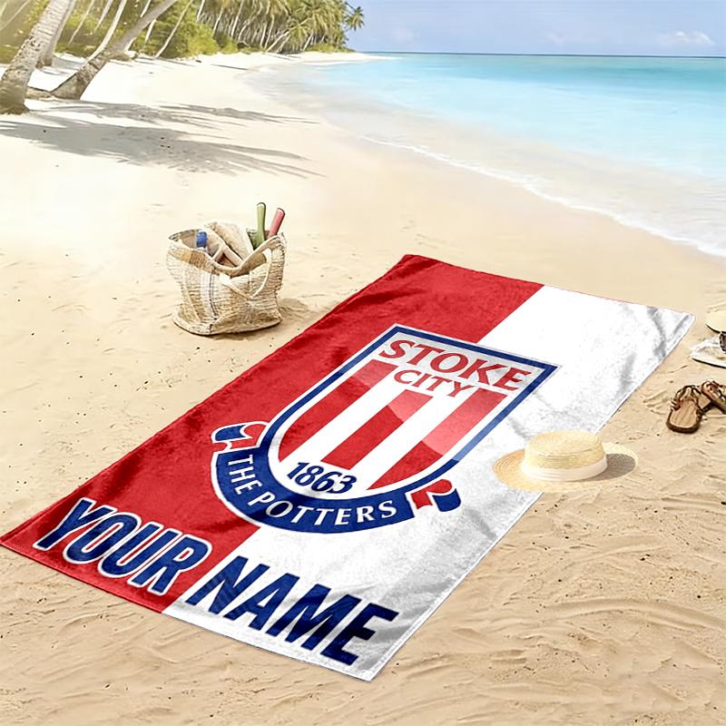 Custom Name Stoke City Fc Print Beach Towel, Large Soft Quick Dry Towel for Beach Camping Swimming