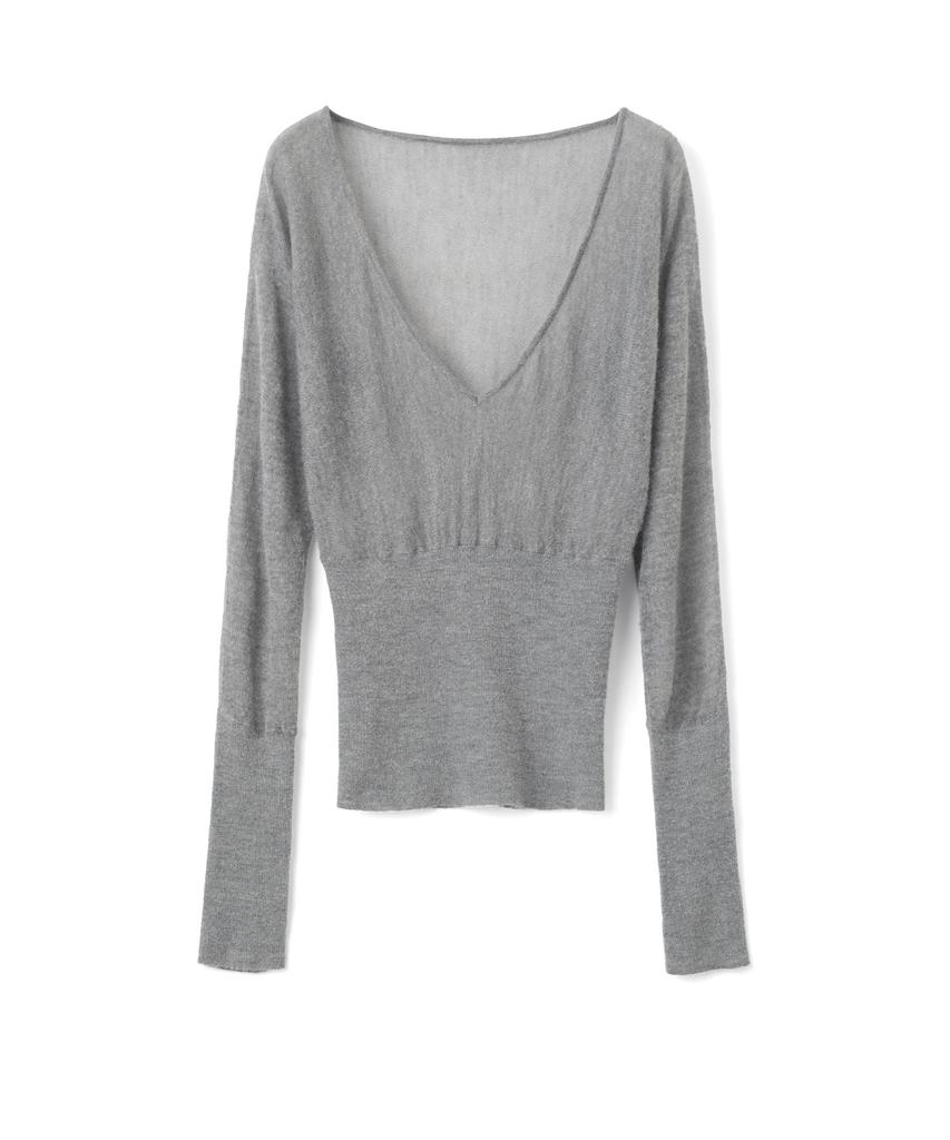 MILLO WOMEN Sheer Deep V-Neck Knit [Gray]