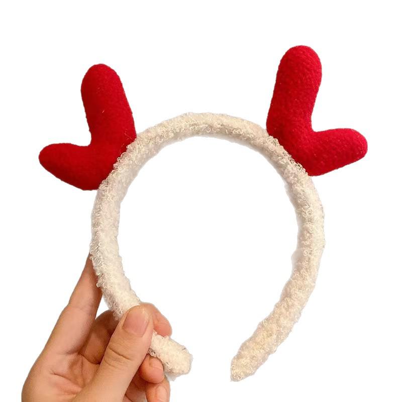 Fluffy Red Bow & Antler Christmas Headband Set