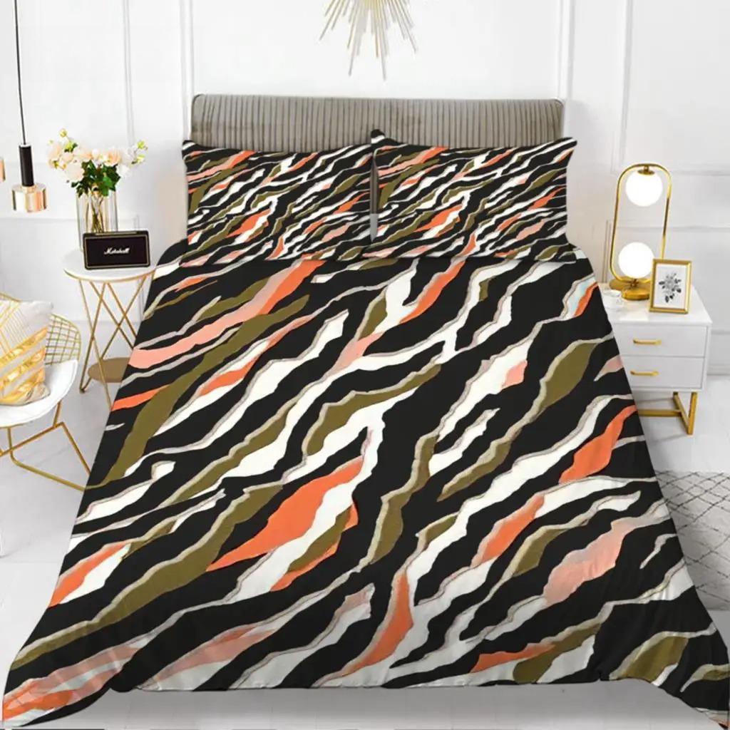 Zebra Print Duvet Cover Set King Polyester Red Black Stripes Bedding Set Wild Animal Zebra Wildlife Skin Quilt Cover for Girls