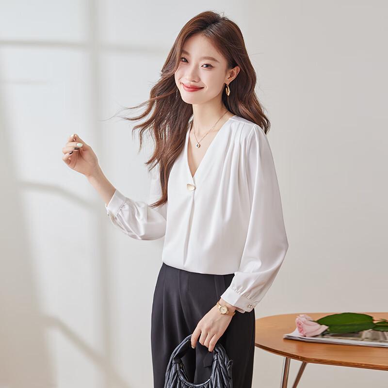 Women's V-Neck Long Sleeve Chiffon Blouse