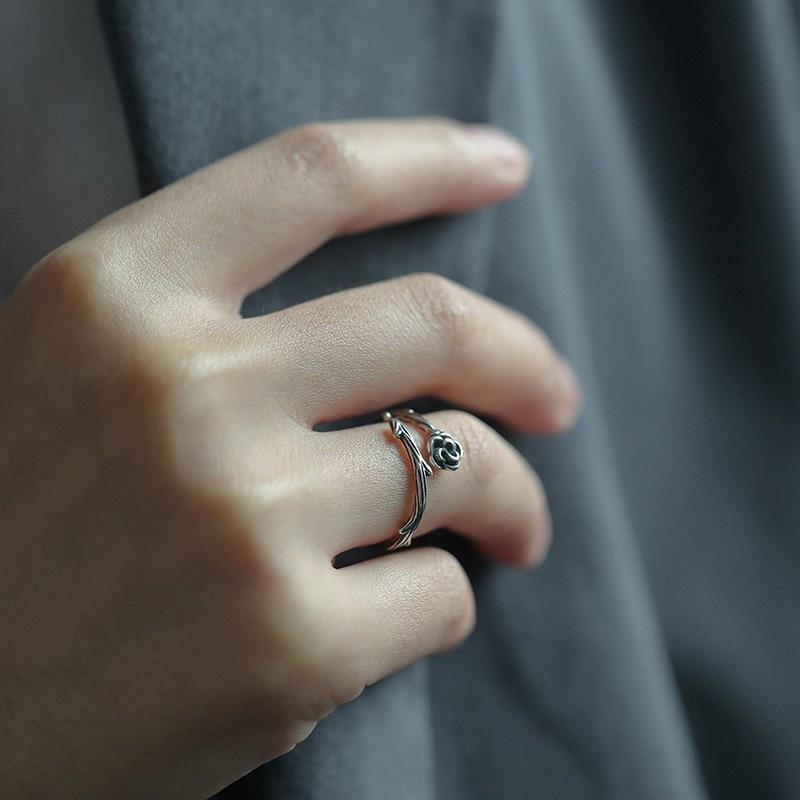Women s 3D Rose Thorn Vine Adjustable Open Ring Open Adjustable