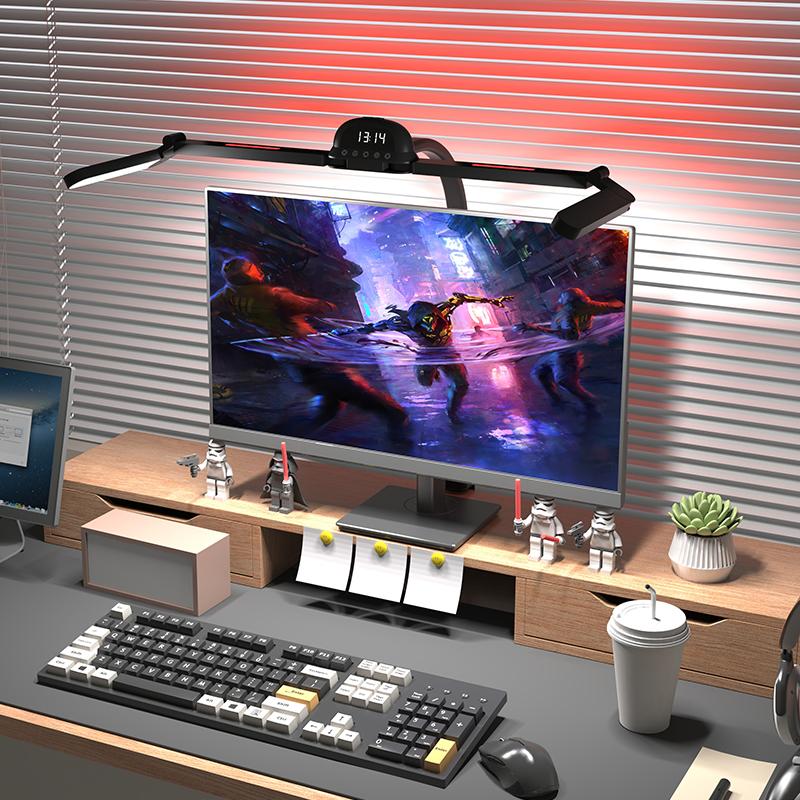 LED Full-spectrum Eye-caring Desk Lamp 24W Ultra Bright RGB Dimmable Computer Monitor Lamp Flexible Gooseneck 4-Head Desk Lamp