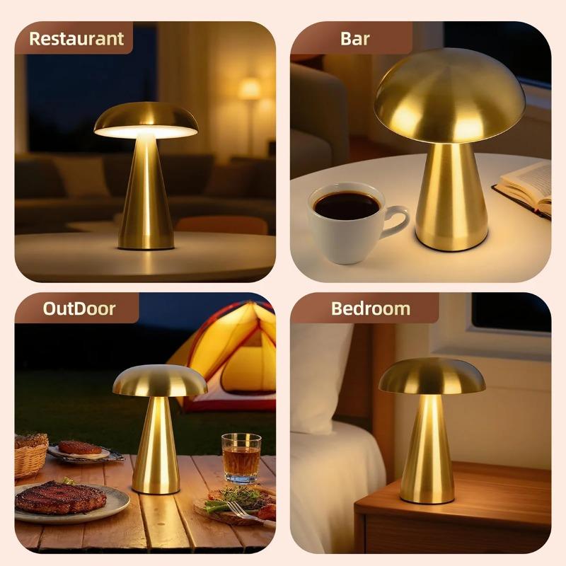Mushroom Table Lamp Portable Touch Rechargeable LED Bedside Light Touch Control Reading Lamp for Bedroom Nightstands Metal
