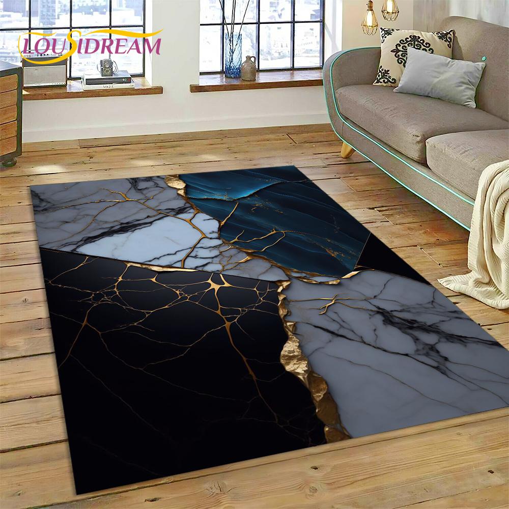 Dream Colour Marble Blue Green Gold Luxurious Carpet Rug for Home Living Room Bedroom Sofa Doormat Decor,Area Rug Non-slip Mat