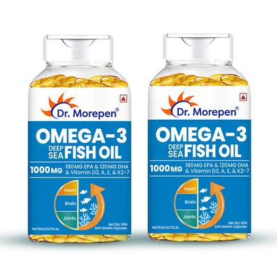 DR. MOREPEN Omega 3 Deep Sea Fish Oil 1000 Mg with DHA & Vitamins A D E K27, 60 Softgels Pack of 2