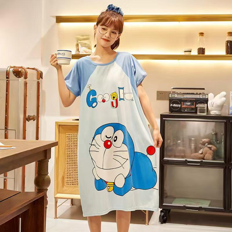Women's Short Sleeve Cartoon Nightgown - Loose Fit Pajamas for Summer, Spring & Autumn