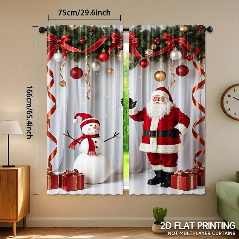 Santa Claus curtains, pole bag curtains, bedroom and living room decorations, home decorations, Christmas decorations