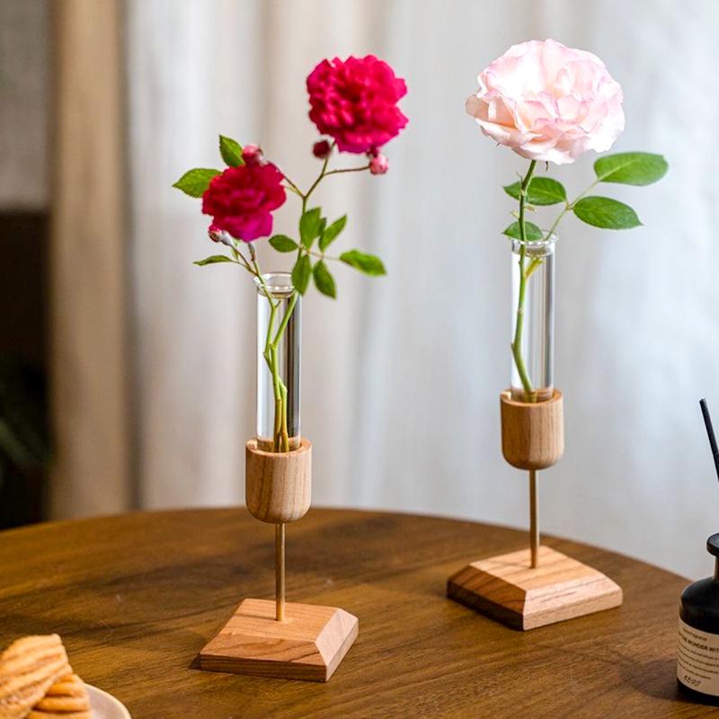 1Pc Flower Pot Durable Plant Transparent Wooden Stand Creative Vase Test Tube Hydroponic
