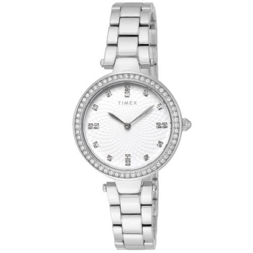 

TIMEX Adoon Watch, 32mm, Women s, Silver Dial, Brass, Mineral Glass, Quartz, Japanese Movement, America Watch TW2V45000