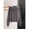Gray Lazy Light Grade Olo Shirt Knitted Sweater Women's Autumn Button-down Lapel Top Loose Long-sleeved Bottoming Shirt