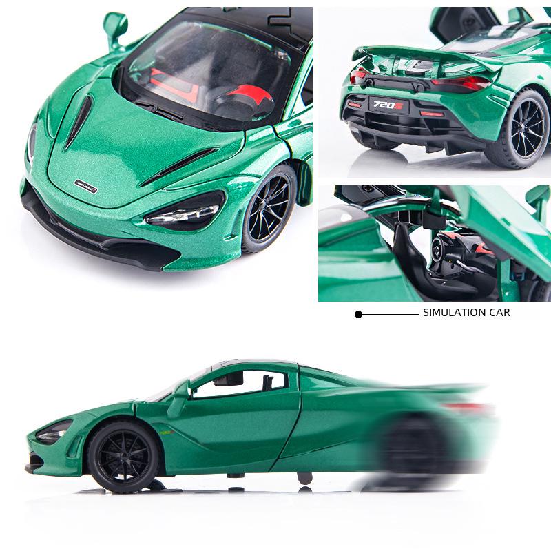 Boxed 1:32 McLaren 720S Alloy Toy Car with Pull Back, Sound, and Light Features
