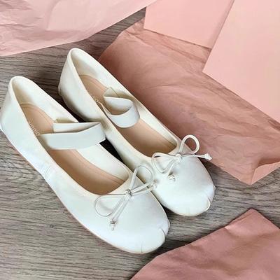 Bow Shallow Mouth One-word Belt Women's Shoes 2025 New with Skirt Flat Ballet Shoes