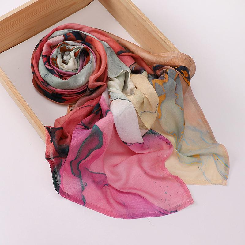 Boho Watercolor Soft Muslim Hijabs Women Floral Breathable Shawl Wrap Scarf Hijab Floral Print Ramadan Headscarf Islamic Turban