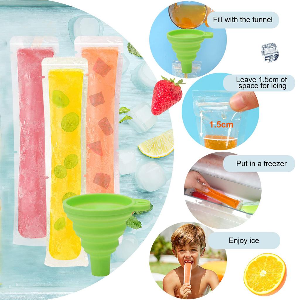Disposable Popsicle Mold Bags BPA-Free Freezer Tubes with Zip Seals and Funnel  for Ice Pops Yogurt Juice Smoothies