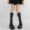 Japanese Style Shimmering Rib Knitted Middle Tube Calf Socks for Women Girls Cute Ribbon Bowknot Long Socks Stockings