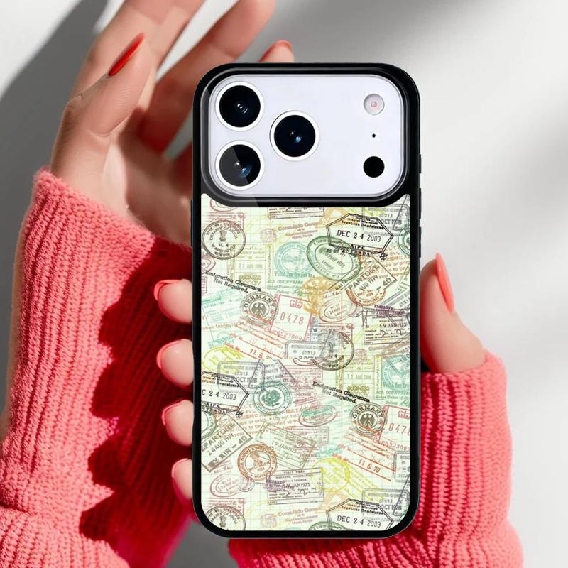 Retro Post Card Passport Stamps Phone Case for iPhone 17 Air 16e 15 14 13 Pro Max Back Cover for 12 11 Pro Coque