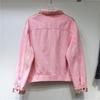 Thai Street Pink Denim Jacket Women Loose Fit Long Sleeve Heavy Rhinestone Detail Polo Collar