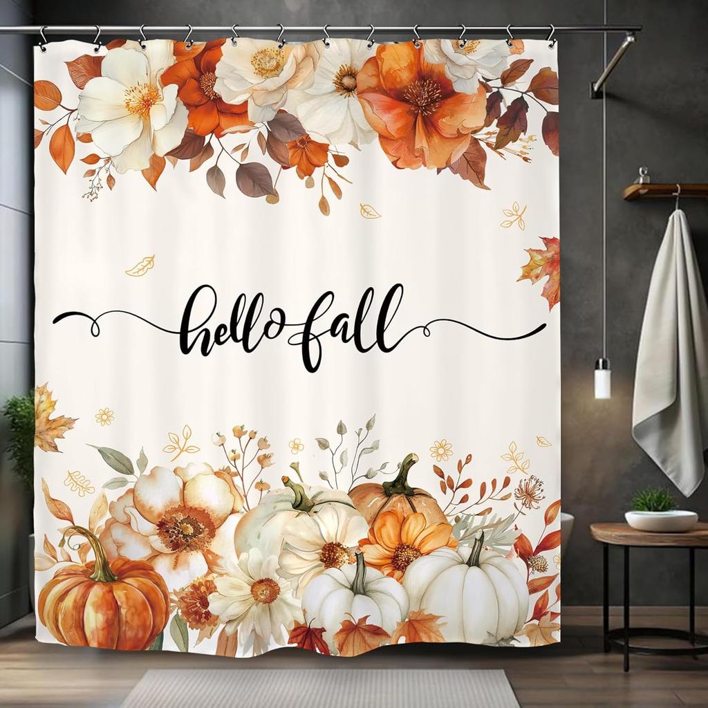 Halloween Pumpkin Ghost Shower Curtain Mouse Head Pumpkin Skull Kids Boys Holiday Scary Horror Spooky Bathroom Set Accessories