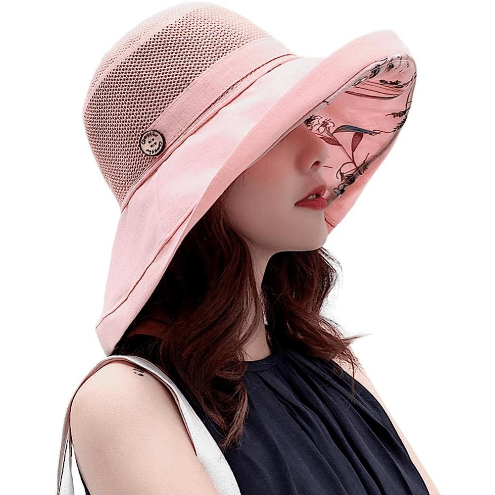 Women Mesh Sun Hats Summer Beach Packable Wide Brim Chin Strap