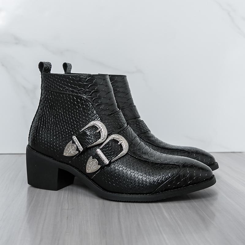 

Мужские ботинки хай-топы с ПУ ремешком с пряжкой, острым носком и низким каблуком, модные и трендовые мужские ботинки 46