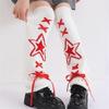 Women's Knitted Leg Warmers with Star Pattern and Ribbon Ties Harajuku Fairycore Flared Foot Covers Footless Long Socks