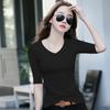 Women's T-Shirt Mid-Sleeve Women Bottoming Shirt with Half-Sleeve Woman T-Shirt Tight V-Neck Tops Tees