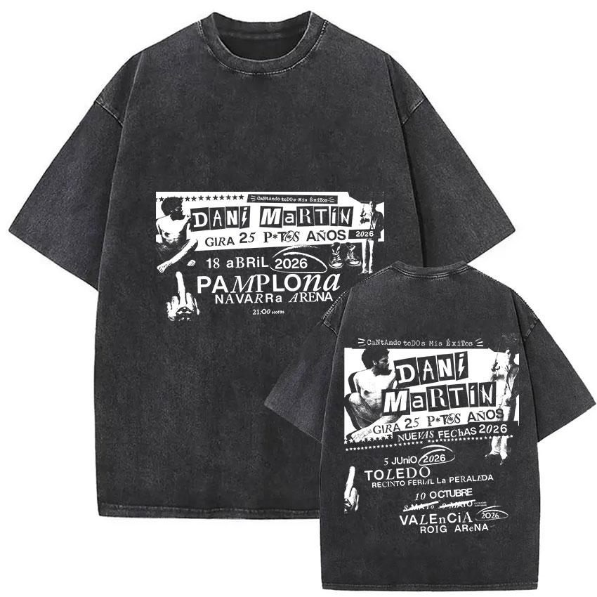 Rapper Dani Martin Lo Que Me De La Gana Tour Vintage Washed T Shirts Men Women Pop Fans Fashion Clothing Oversized Tshirt