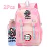 2Pcs/set Cartoon Demon Slayer Printed Backpack with 750Ml Water Bottler for Teenager Bookbag Large Capacity Waterproof Travel Bag