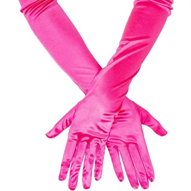 Korean Women Christmas White Wedding Dress Long Satin Elastic Etiquette Gloves Summer Sunscreen UV Full Finger Driving Glove K14