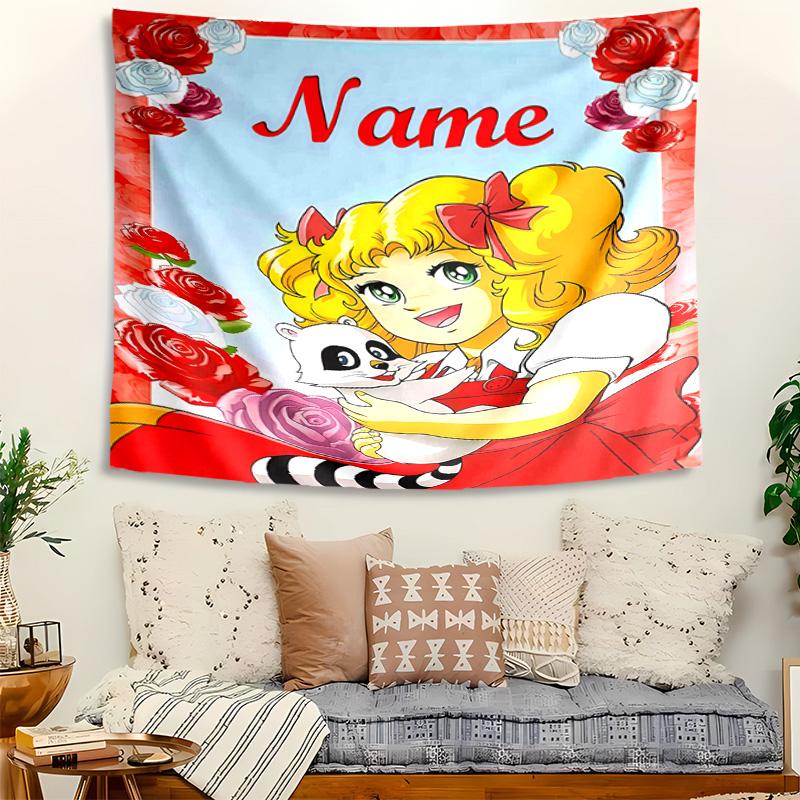 Personalized Candy Candy Background Tapestry,Custom Name Birthday Party,Multifunctional Wall Decoration for Home Decor,Various Occasions
