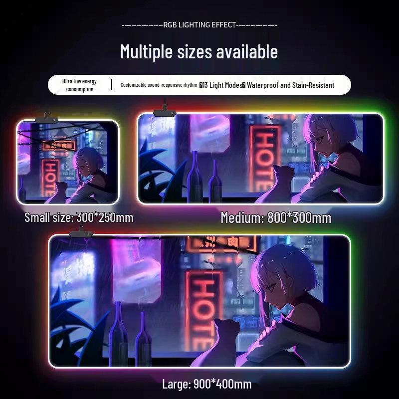 RGB Glowing Cartoon Gaming Mouse Pad - Thick, Non-Slip LED Desk Mat