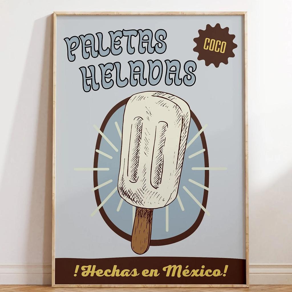 Meksykański Plakat Artystyczny Napoje i Lody Tequila Minimalistyczny Vintage Dekoracja Ścienna Druk na Płótnie Dekoracja Baru Domowego Idealny Prezent
