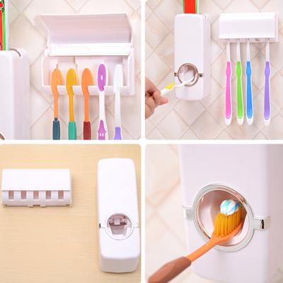 Plastic Bathroom Automatic Toothpaste Dispenser Toothbrush Holder