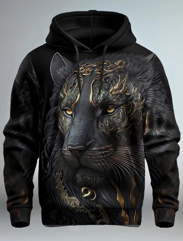 Women's 3D Vintage Realistic Lion Head Print Khaki Hoodie Casual Streetwear Pullover Sweatshirt Soft Comfort Daily Fashion Tops