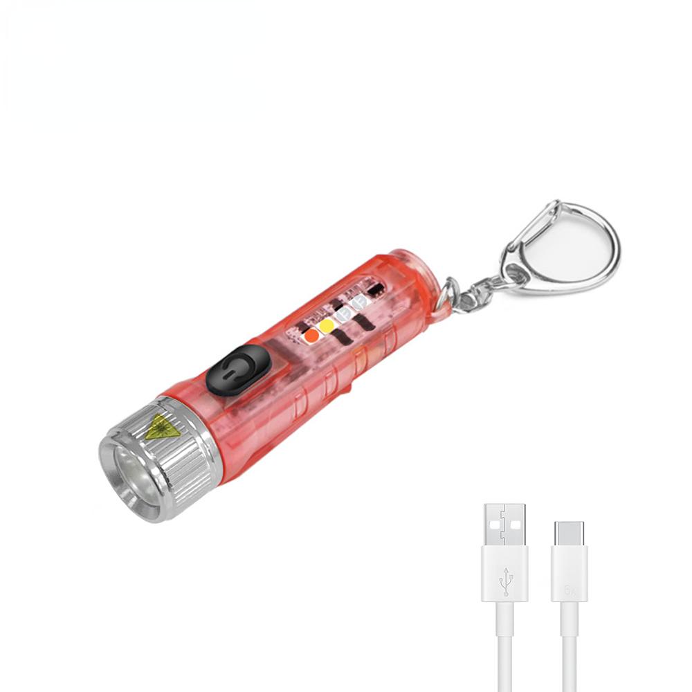 Mini Keychain LED Flashlight Multi-function Camping Flash Torch TYPE-C Fast Charging IP66 Waterproof Fluorescent Magnetic Warnin