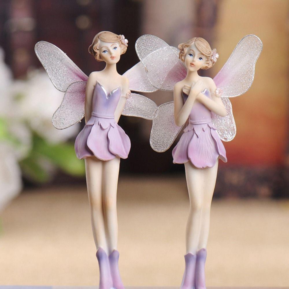 Winged Fairy Girl Miniature Resin Angel Flying Miniature Crafts Flower Fairy Figurine Desktop