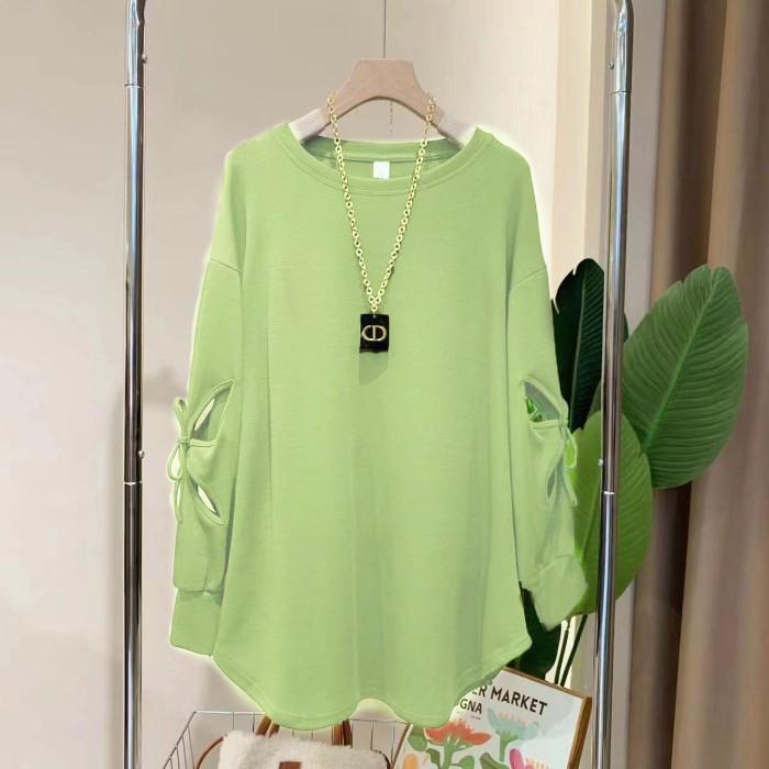 Women's Solid Color Spring and Autumn Long Sleeve Round Neck Pullover Solid Long Sleeve Breathable Long Sleeve