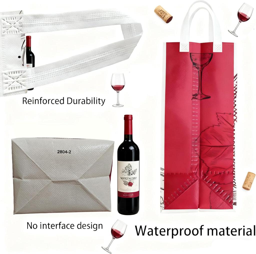 6/12/24 PCS Elegant Wine Gift Bags – Printed Non-Woven Totes with Handles for Wine Champagne Liquor Bottle Carrier for Parties