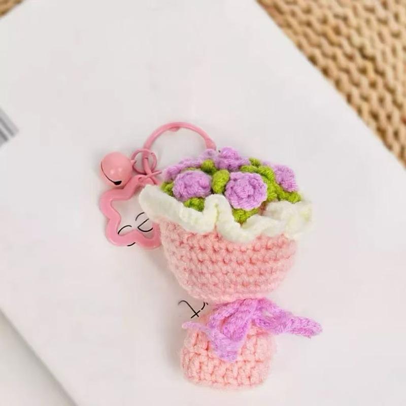Handmade Knitted Wool Flower Bouquet As A Gift for Teachers' Day, Mother's Day, Valentine's Day, New Year, Keychain