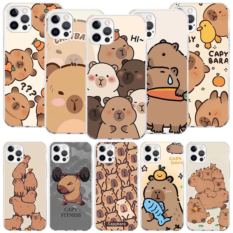 Funny Capybara Cartoon Animal Phone Case For iPhone 17 Air 16 15 Plus 11 14 Pro Max 13 Mini 12 7 8 + SE Pattern Art Customized C