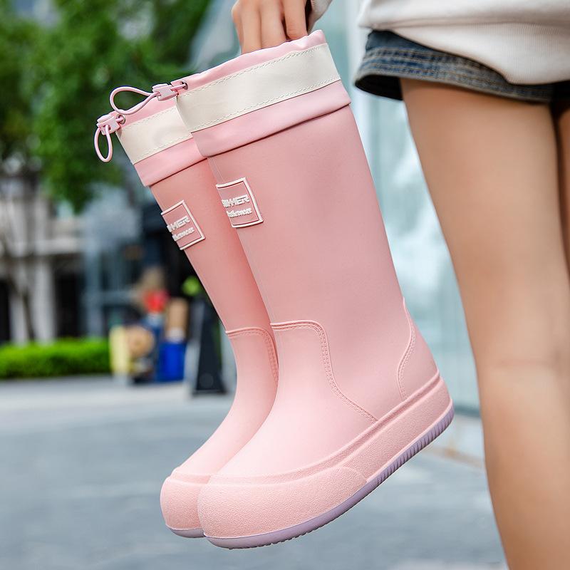 Rain shoes women's medium tube fashion style bundle mouth versatile rain boots outside wear camping waterproof shoes kitchen work car wash non-slip